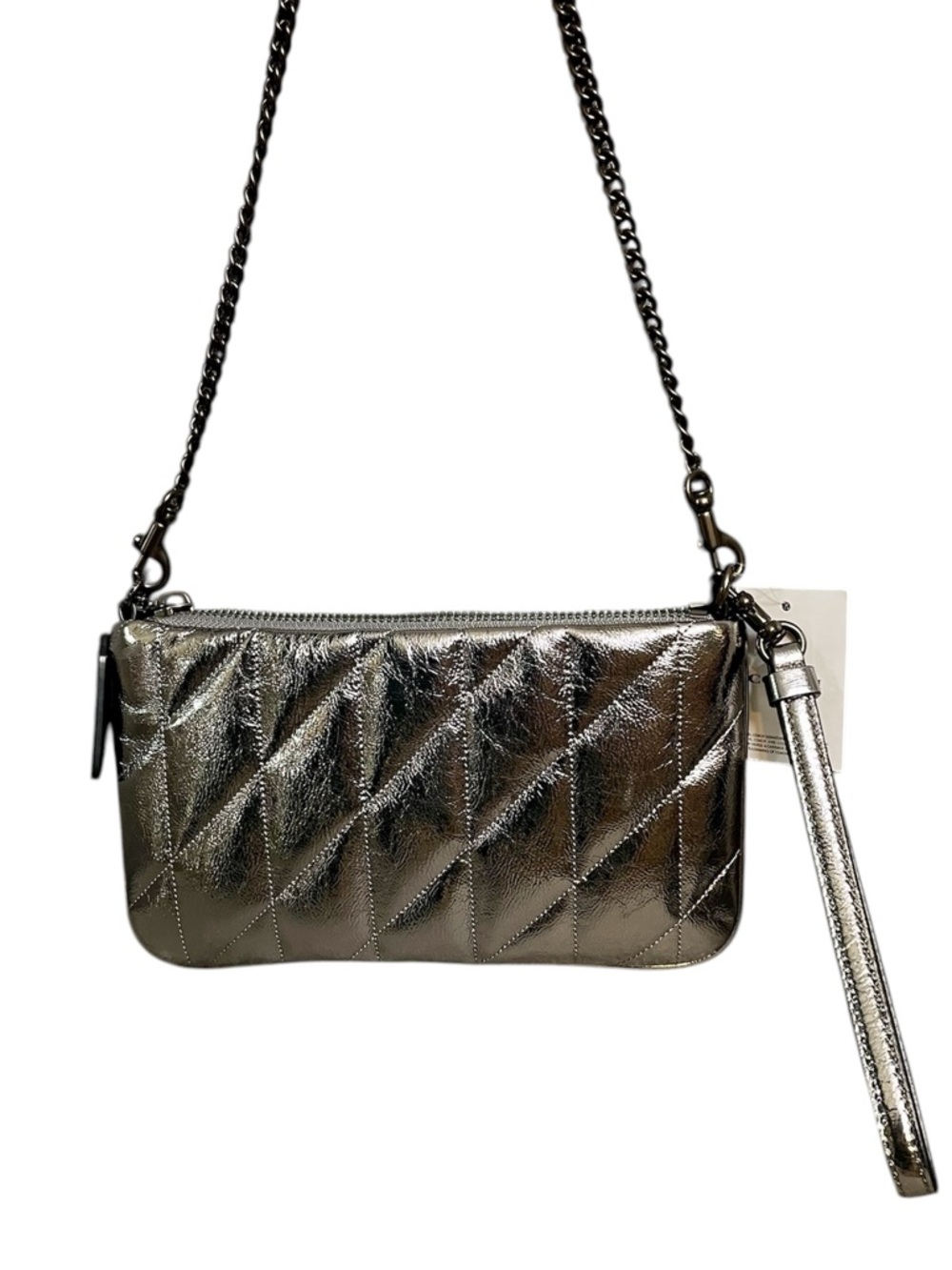 Coach Metallic Quilted 3-Way Shoulder Bag Wristlet Clutch Pewter Anthracite New! - Picture 2 of 9